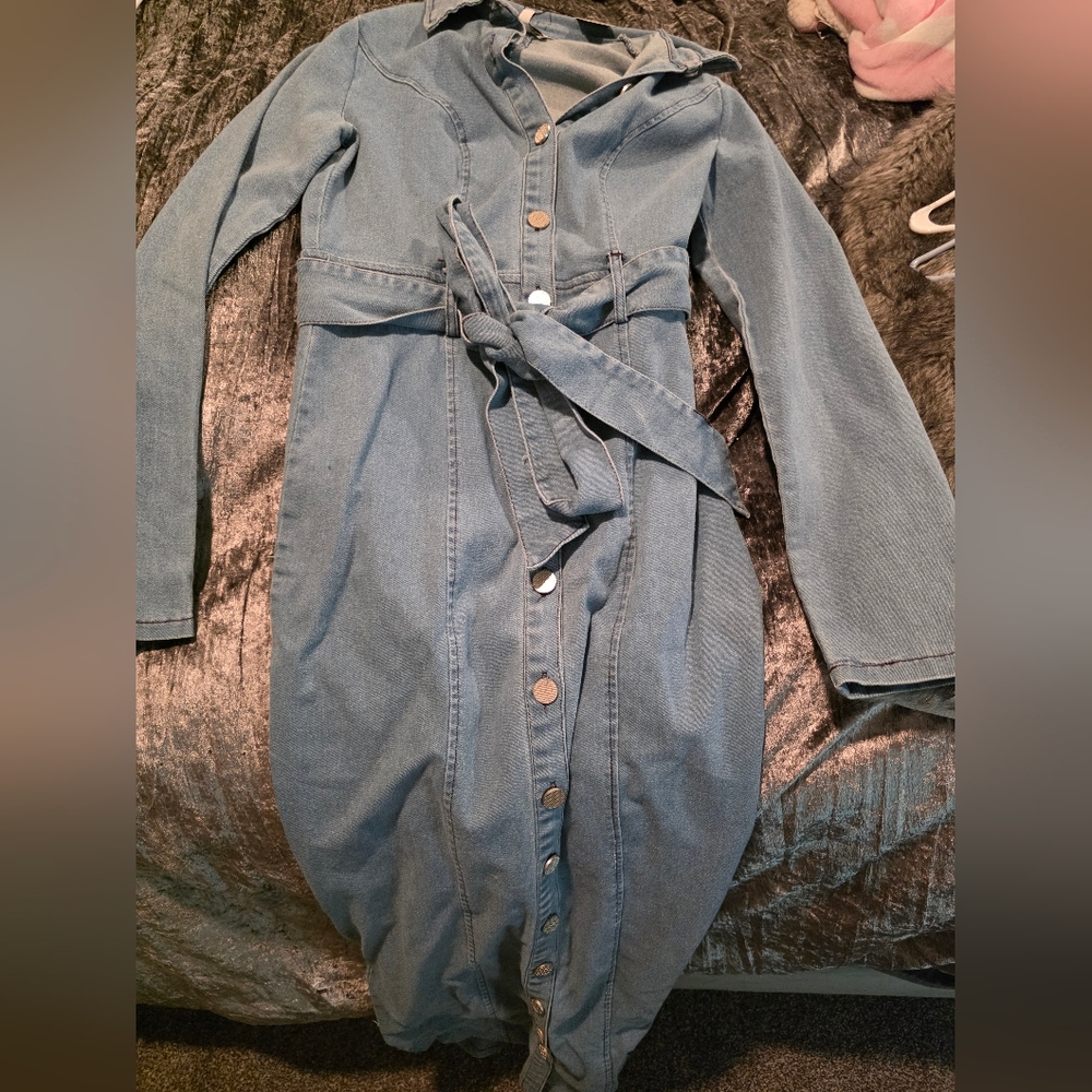 Fashion Nova Blue Denim Button-Down Overalls